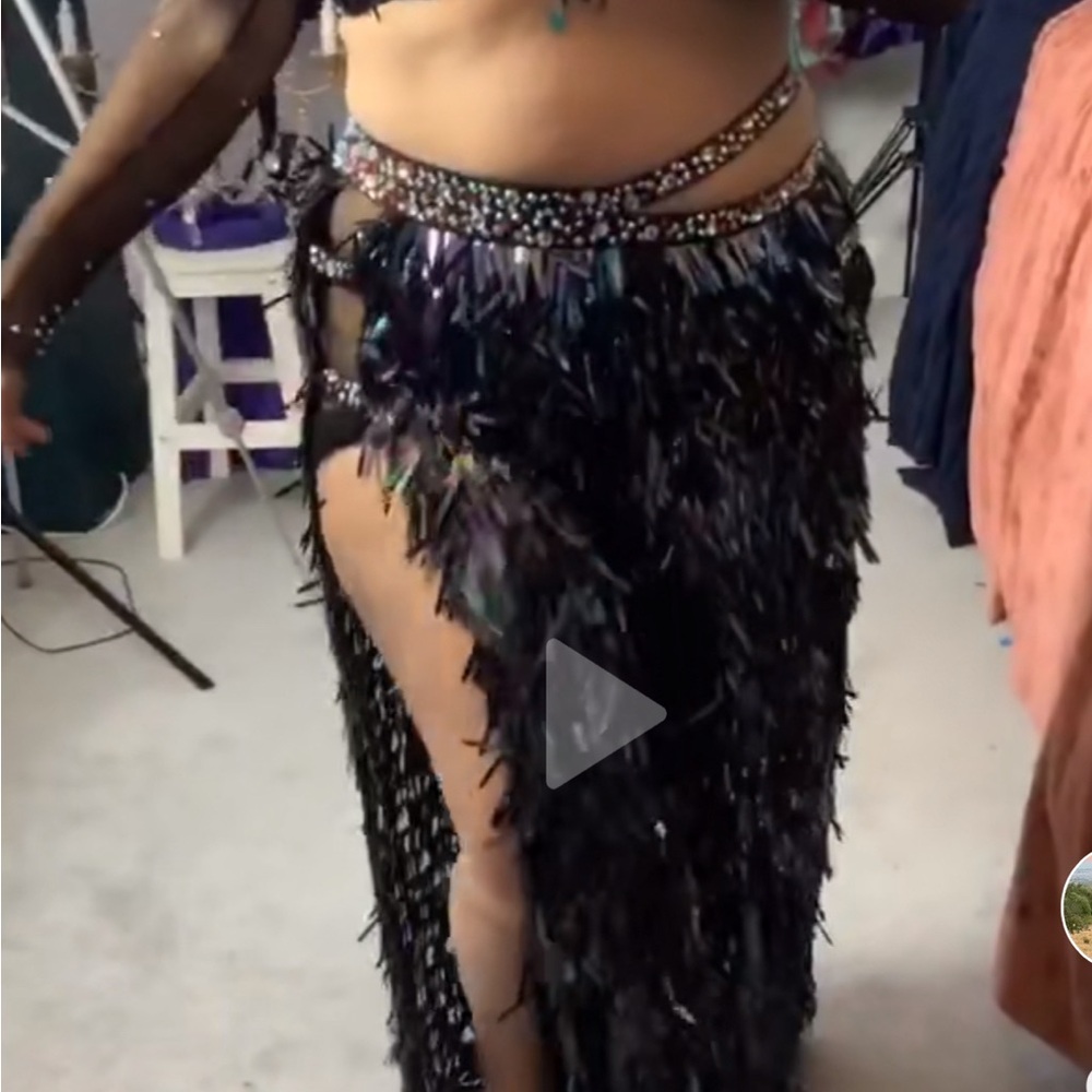 Professional Black Sequin Fringe belly dance costume from Sufel.